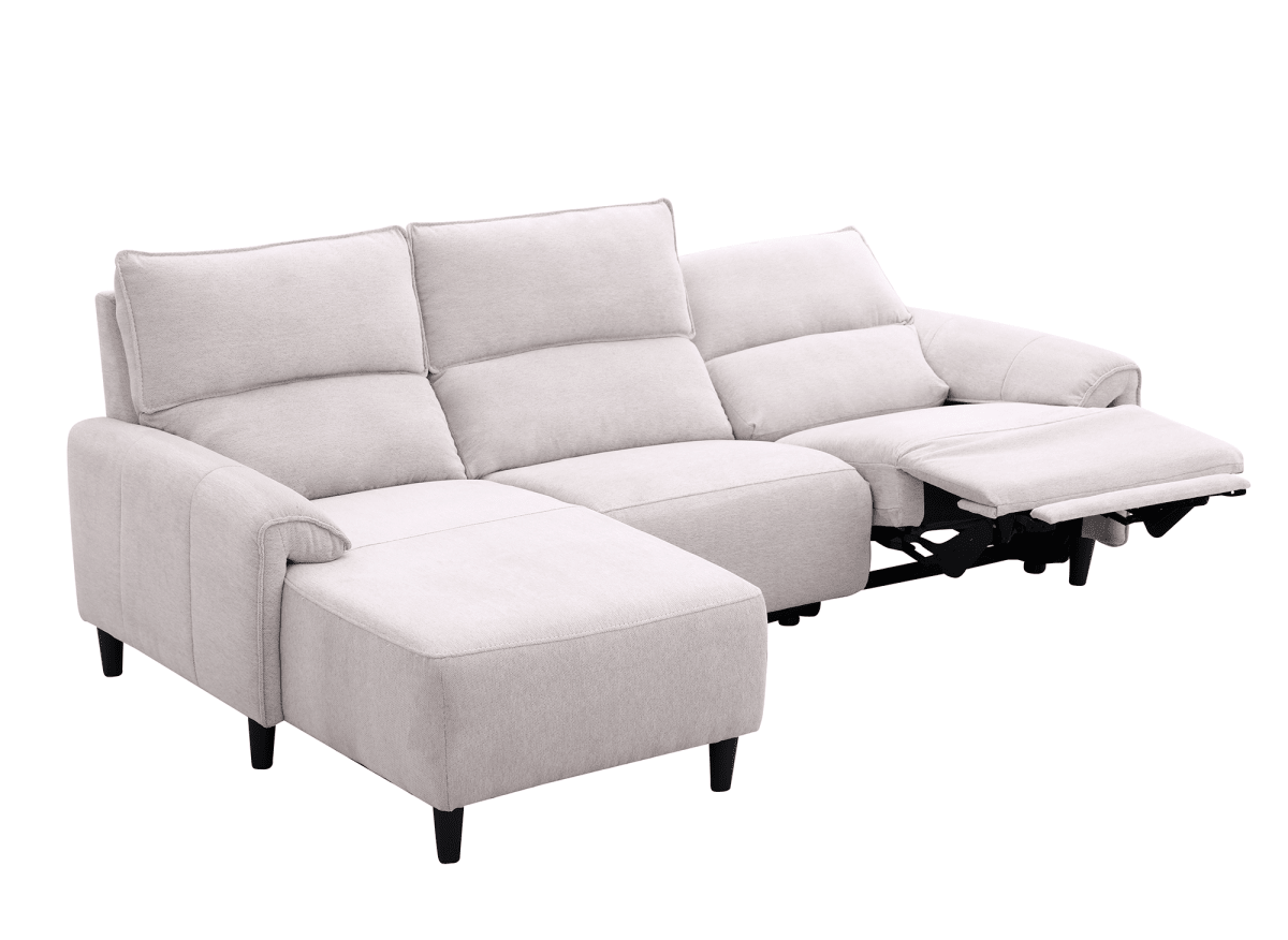 Canapé d’angle relax électrique en tissu beige LUDMILA - Angle gauche - DécoInParis