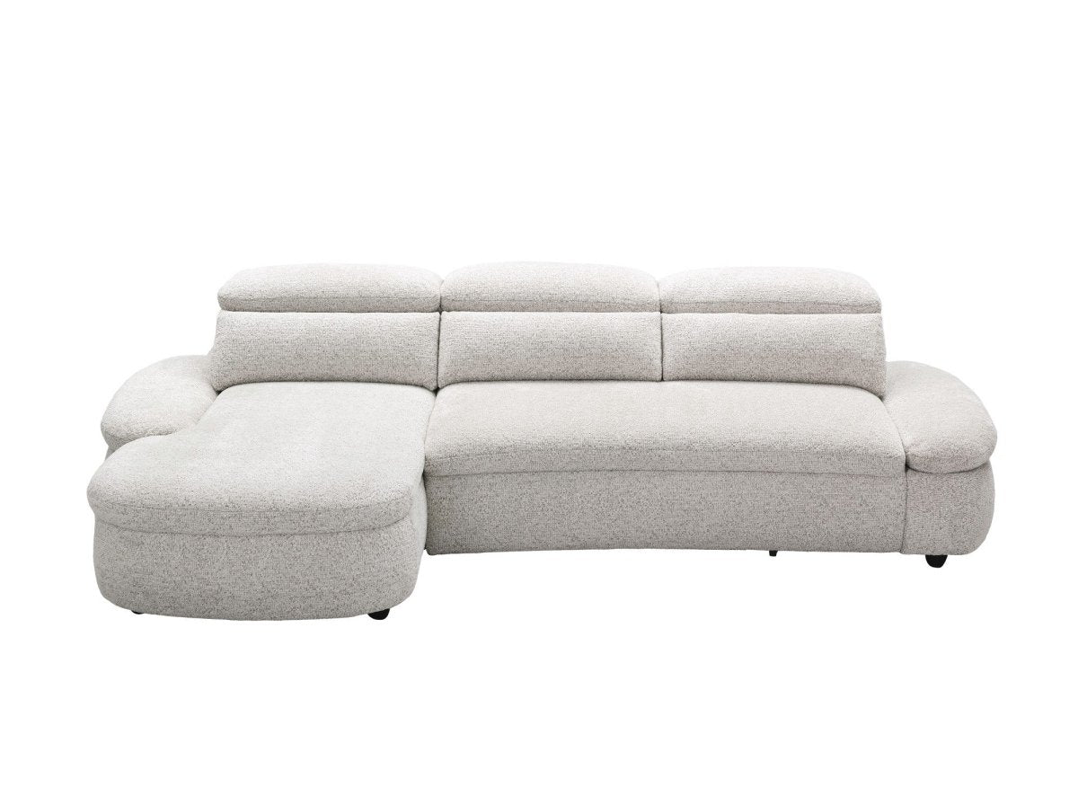 Canapé d'angle relax électrique en tissu bouclette beige CLEMENT - Angle gauche - DécoInParis