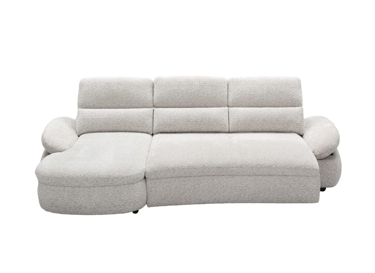 Canapé d'angle relax électrique en tissu bouclette beige CLEMENT - Angle gauche - DécoInParis