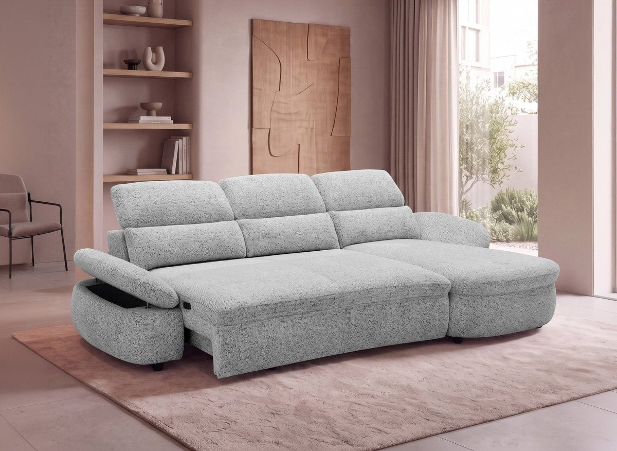 Canapé d'angle relax électrique en tissu bouclette gris CLEMENT - Angle droit - DécoInParis
