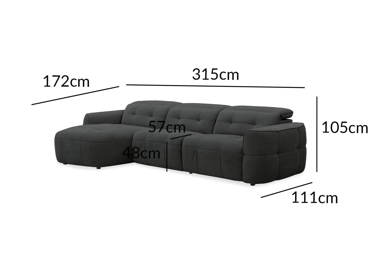 Canapé d'angle relax électrique en tissu gris FERDINAND - Angle gauche - DécoInParis