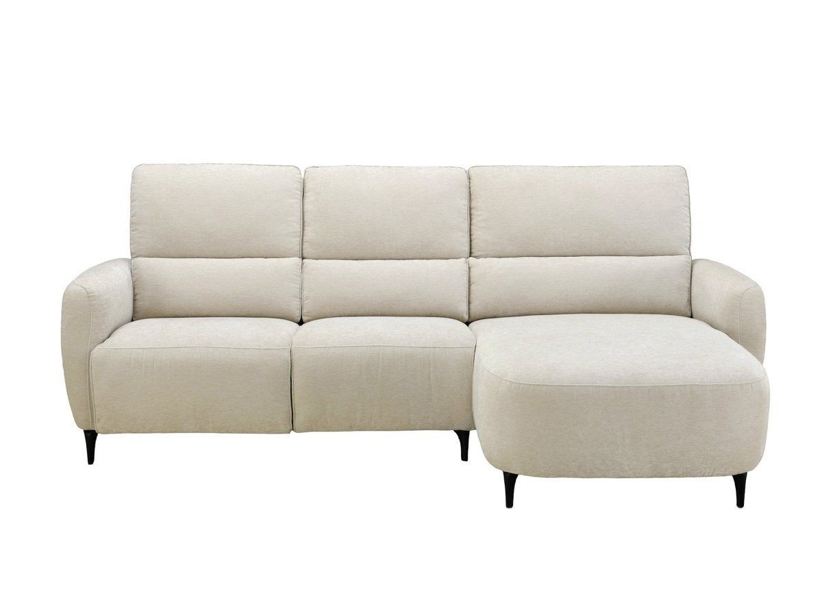 Canapé d'angle relax électrique en tissu texturé beige LAHYS - Angle droit - DécoInParis