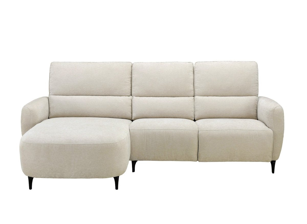 Canapé d'angle relax électrique en tissu texturé beige LAHYS - Angle gauche - DécoInParis