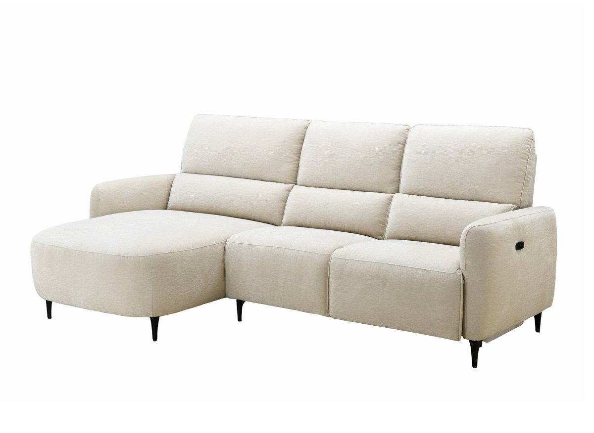 Canapé d'angle relax électrique en tissu texturé beige LAHYS - Angle gauche - DécoInParis