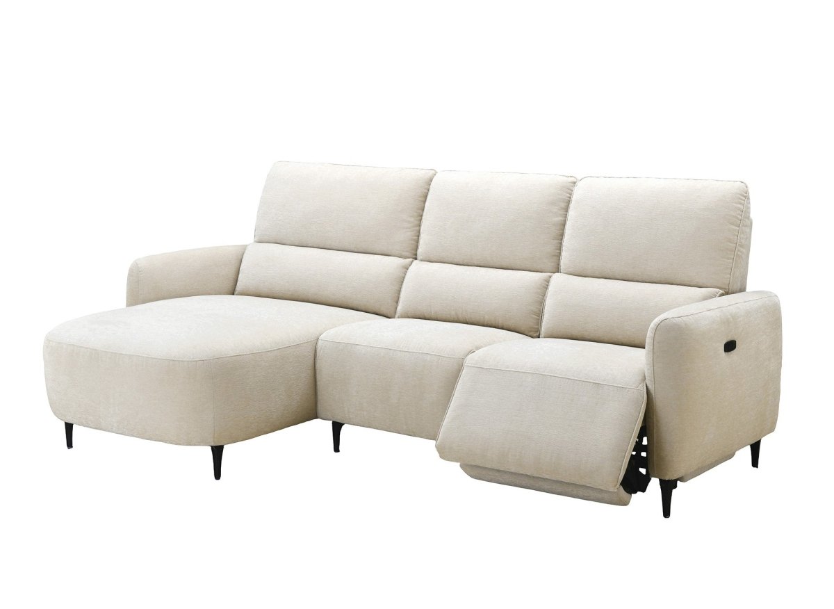 Canapé d'angle relax électrique en tissu texturé beige LAHYS - Angle gauche - DécoInParis