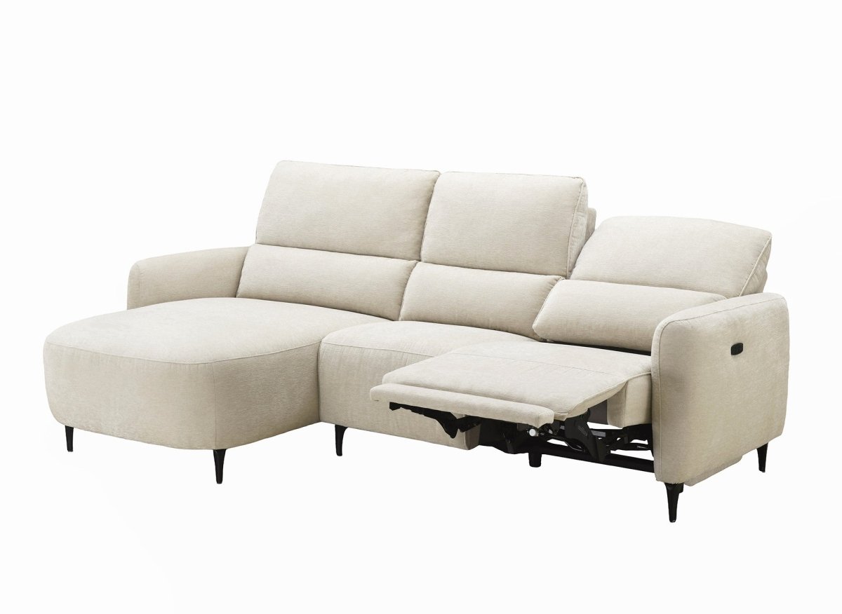 Canapé d'angle relax électrique en tissu texturé beige LAHYS - Angle gauche - DécoInParis