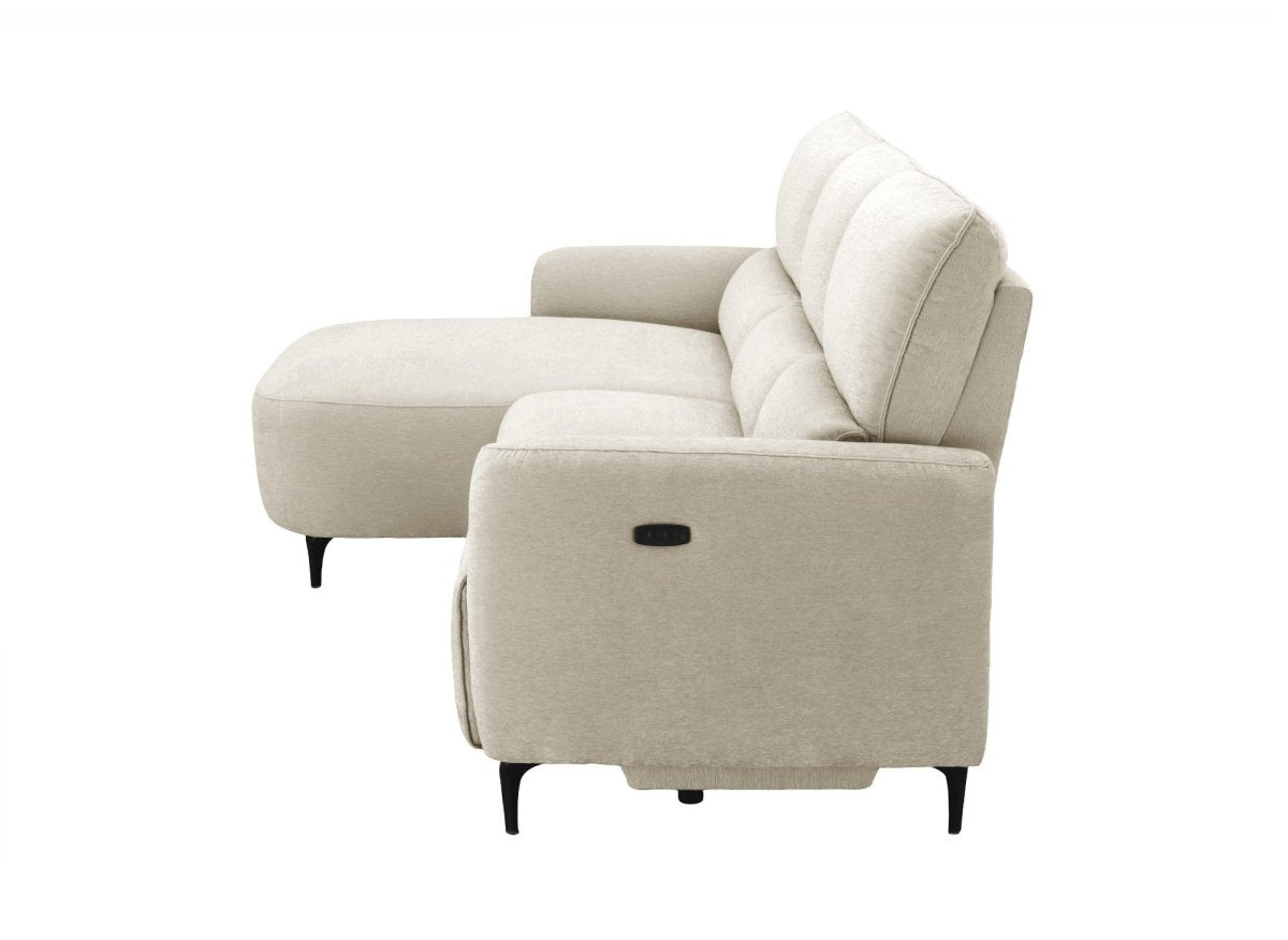 Canapé d'angle relax électrique en tissu texturé beige LAHYS - Angle gauche - DécoInParis