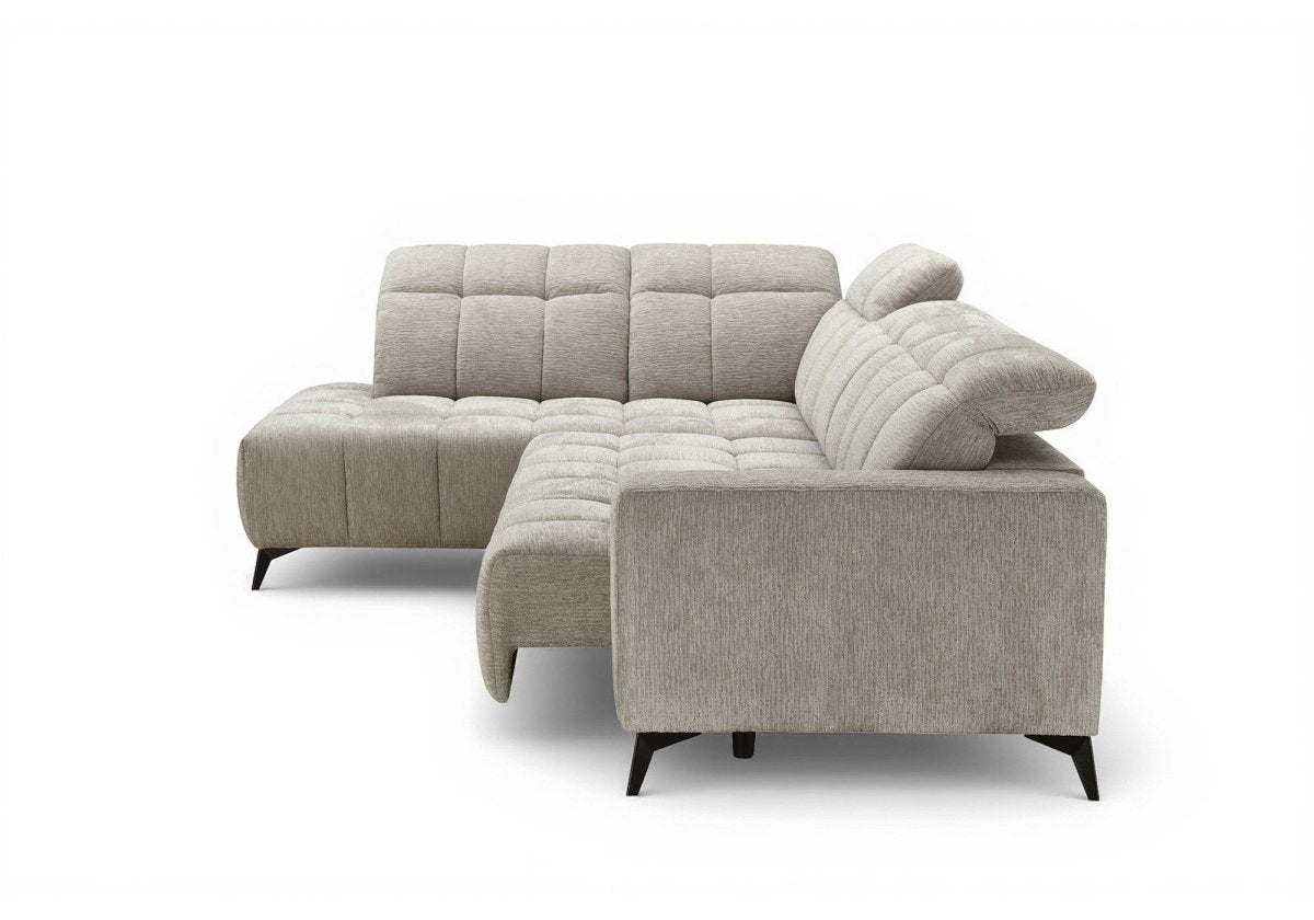 Canapé d'angle relax électrique en velours chiné beige ALVAR - Angle gauche - DécoInParis