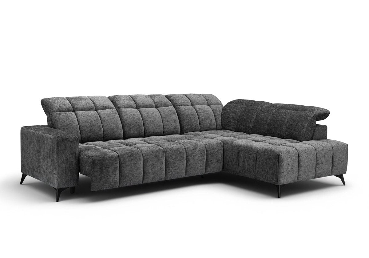 Canapé d'angle relax électrique en velours chiné gris ALVAR - Angle droit - DécoInParis