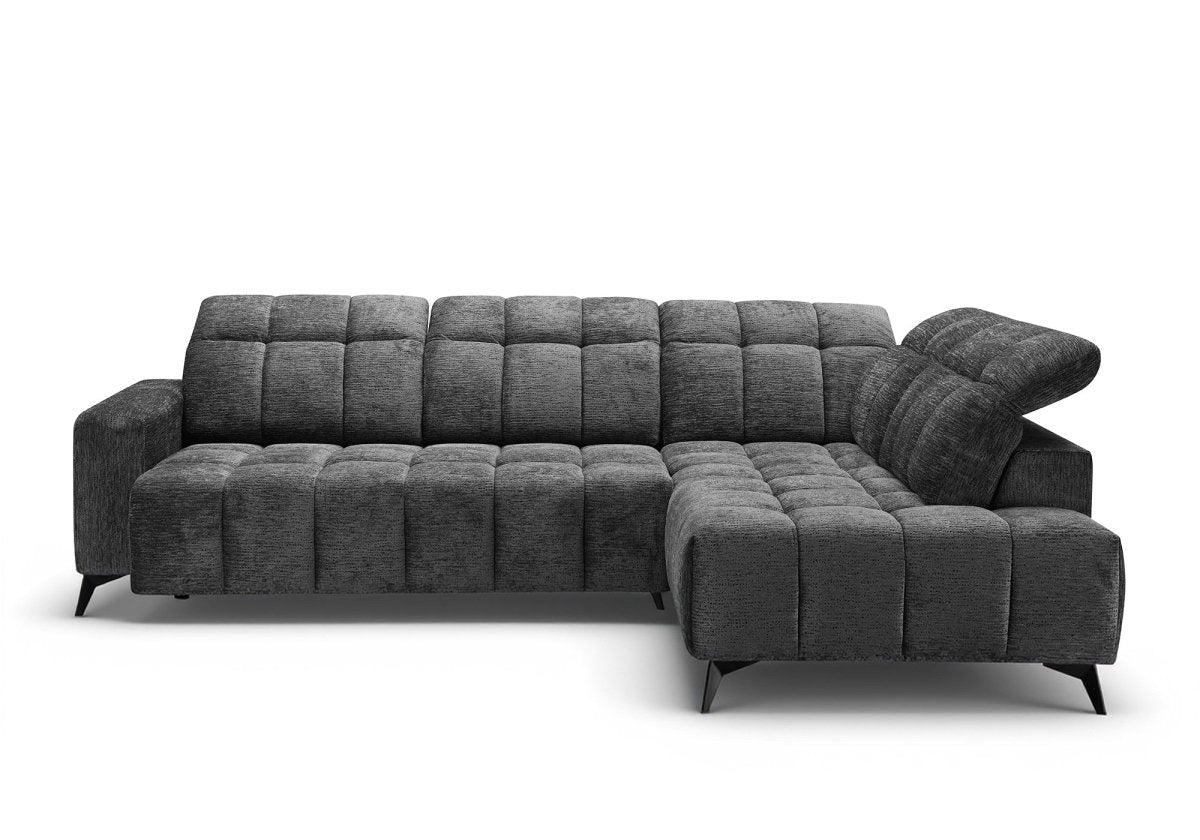 Canapé d'angle relax électrique en velours chiné gris ALVAR - Angle droit - DécoInParis