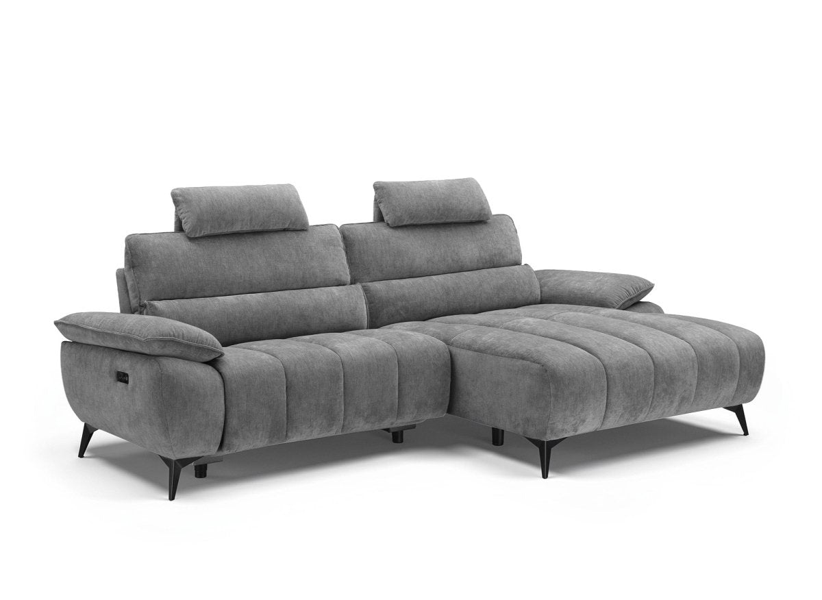 Canapé d’angle relax électrique en velours chiné gris LYANA - Angle droit - DécoInParis