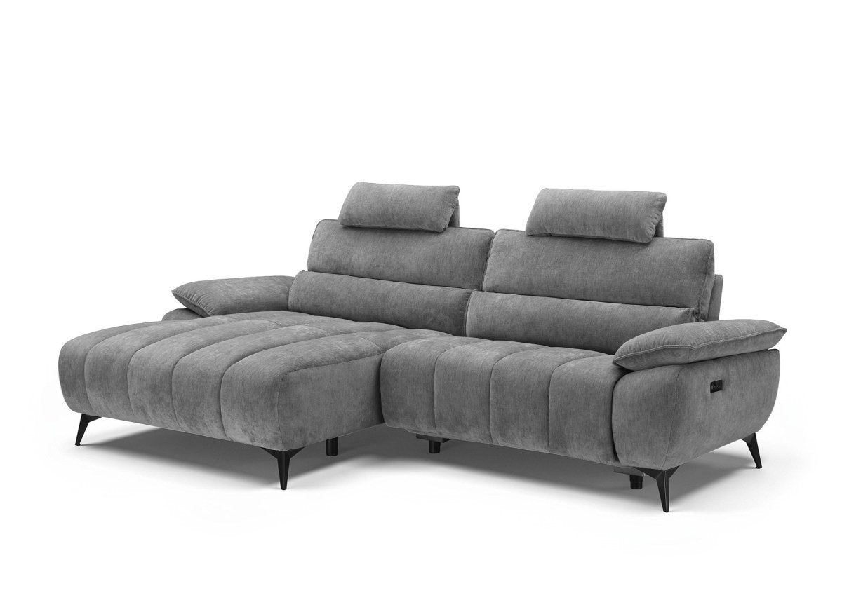 Canapé d’angle relax électrique en velours chiné gris LYANA - Angle gauche - DécoInParis