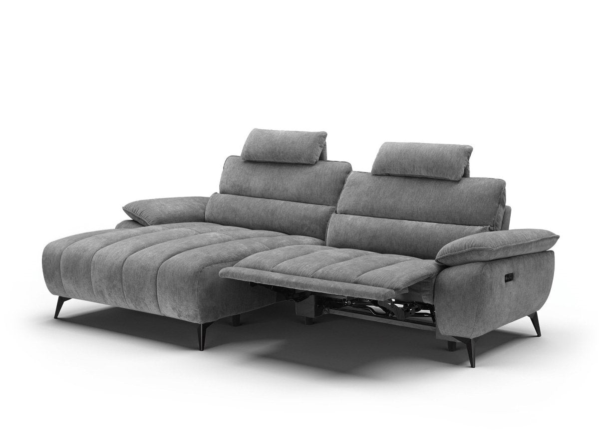 Canapé d’angle relax électrique en velours chiné gris LYANA - Angle gauche - DécoInParis