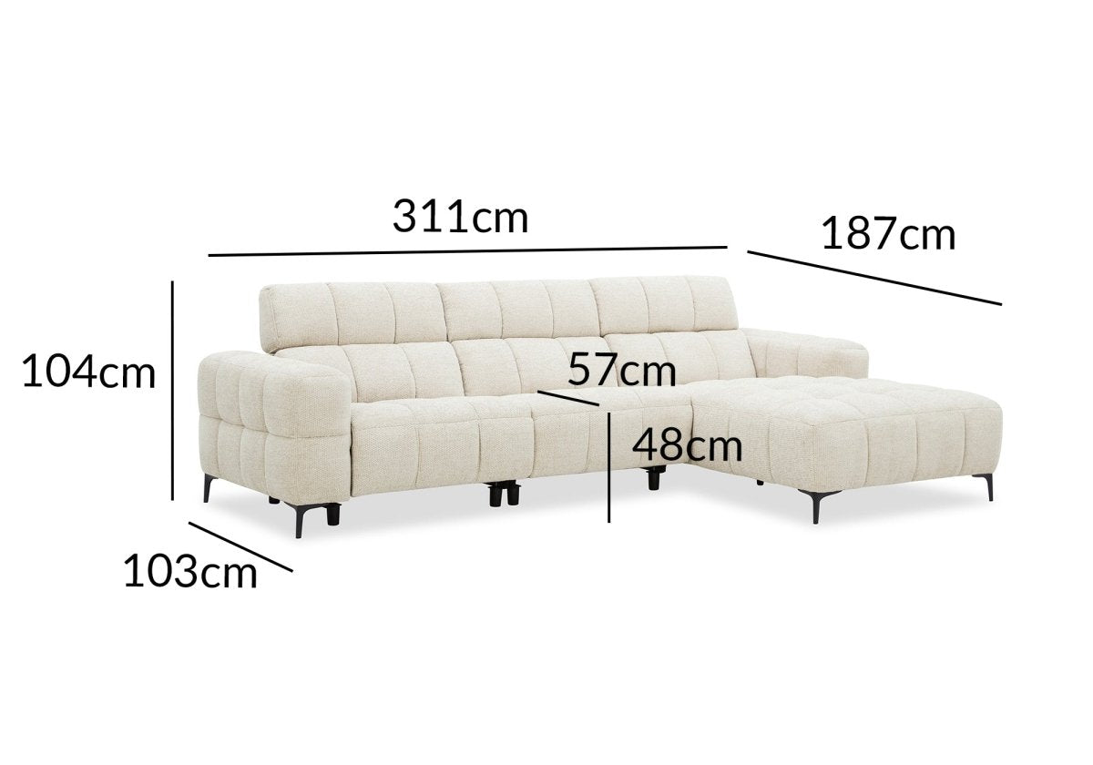 Canapé d'angle relax électrique en velours texturé beige EDELMIRA - Angle droit - DécoInParis