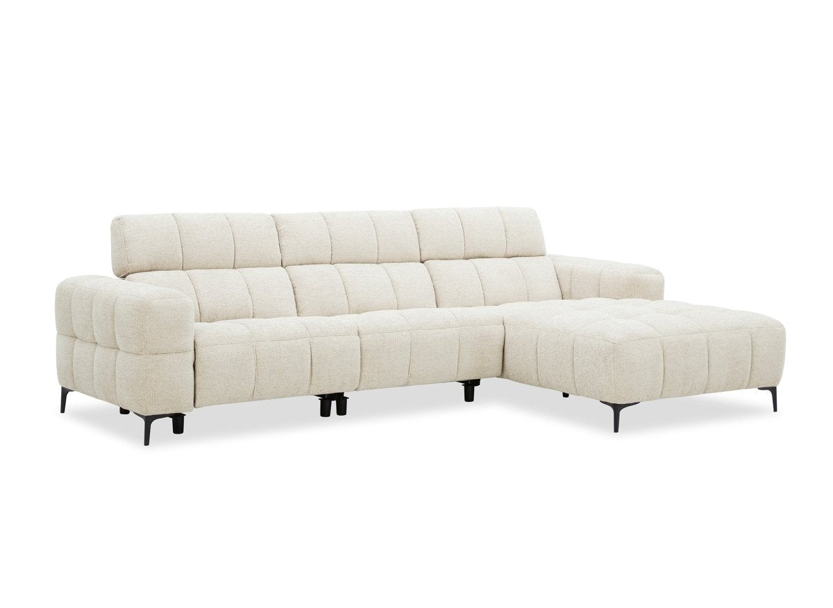 Canapé d'angle relax électrique en velours texturé beige EDELMIRA - Angle droit - DécoInParis