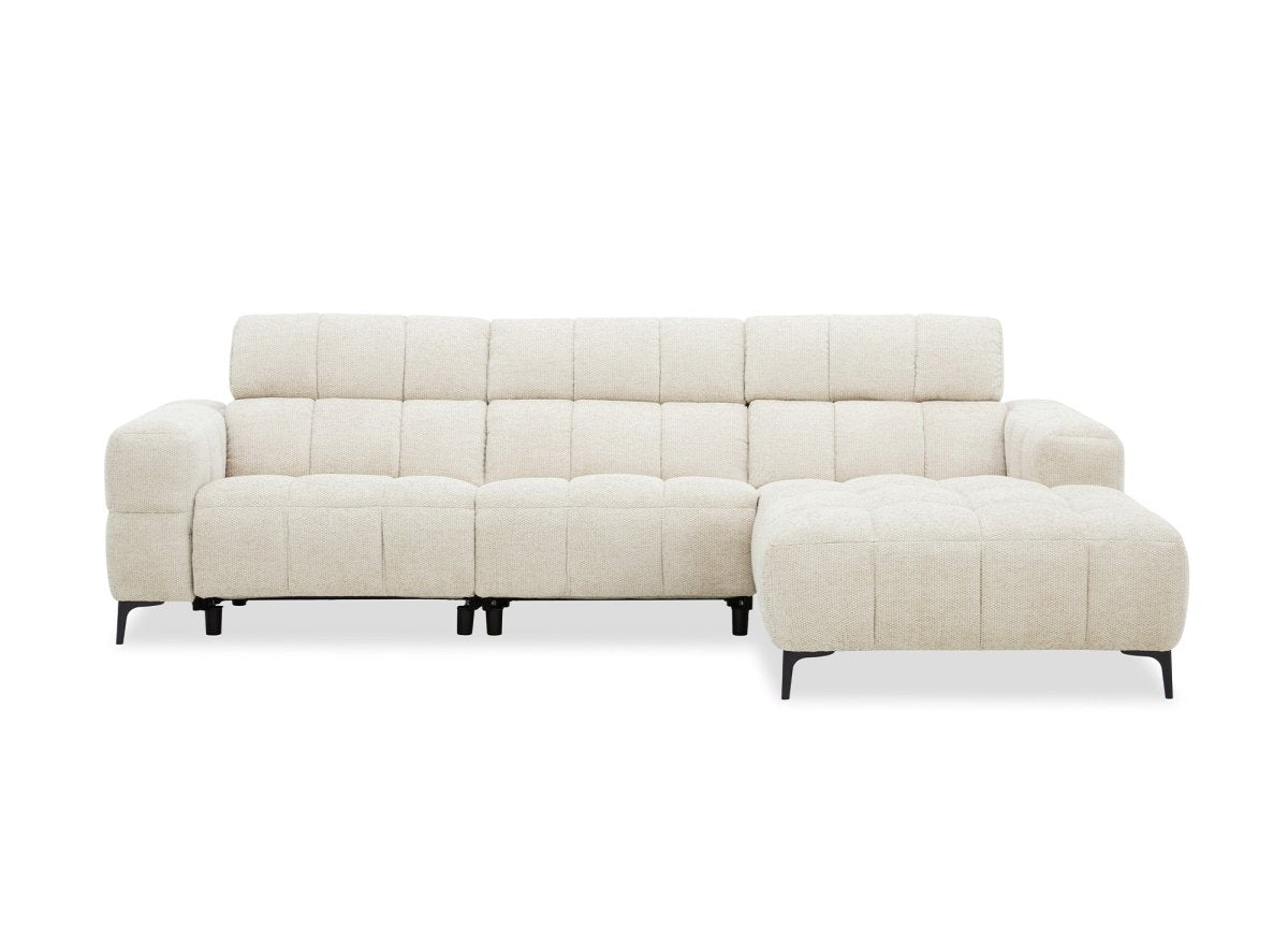 Canapé d'angle relax électrique en velours texturé beige EDELMIRA - Angle droit - DécoInParis