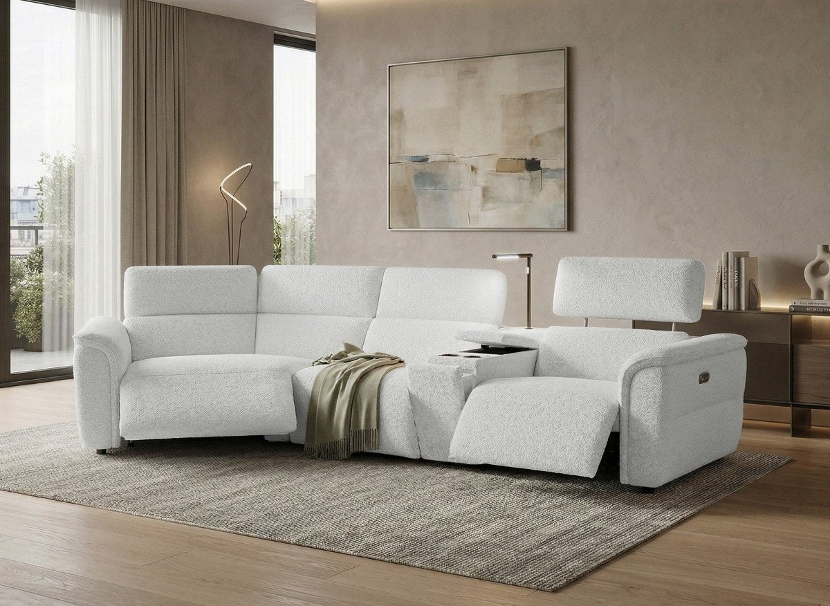 Canapé d'angle relax en tissu bouclette doux beige MARINA - Angle gauche - DécoInParis