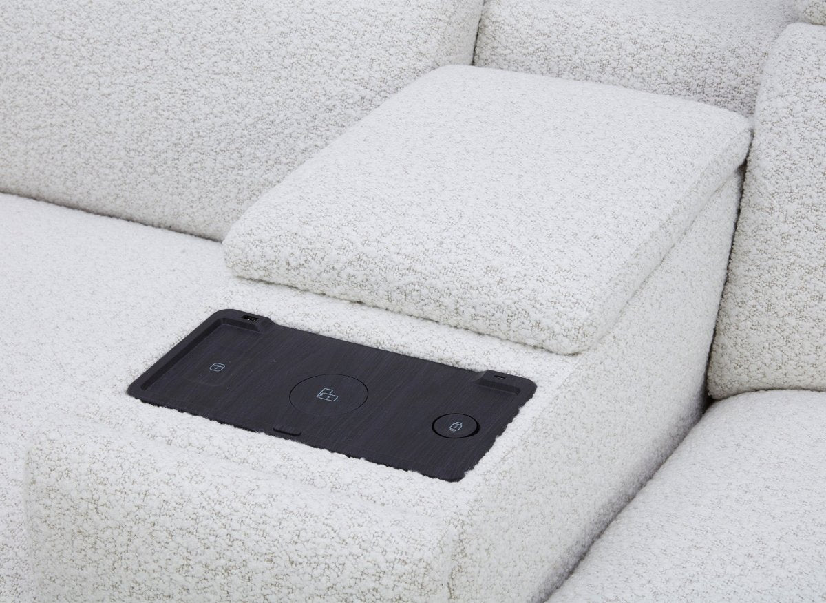 Canapé d'angle relax en tissu bouclette doux beige MARINA - Angle gauche - DécoInParis