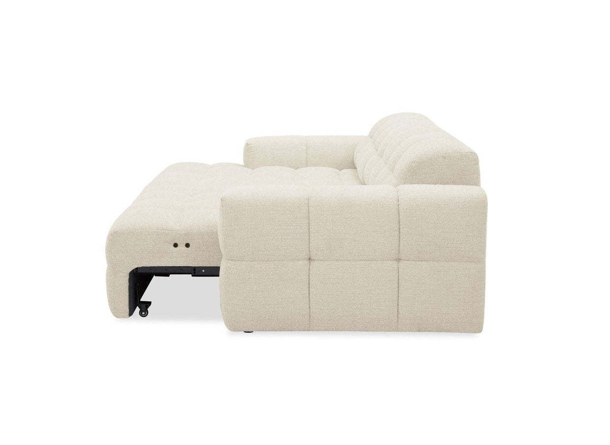 Canapé d'angle relax en velours texturé beige FEDORA - Angle gauche - DécoInParis