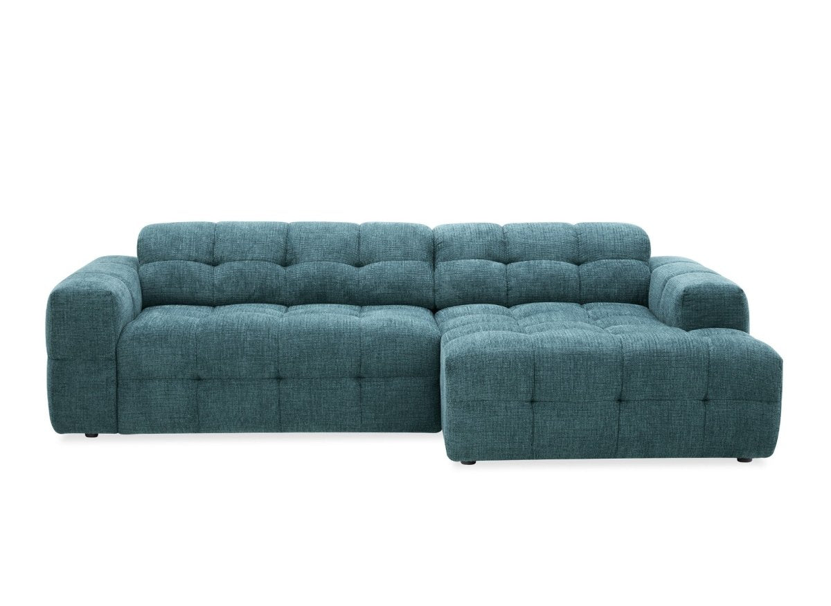 Canapé d'angle relax en velours texturé bleu FEDORA - Angle droit - DécoInParis