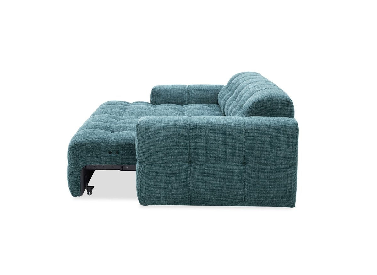 Canapé d'angle relax en velours texturé bleu FEDORA - Angle gauche - DécoInParis