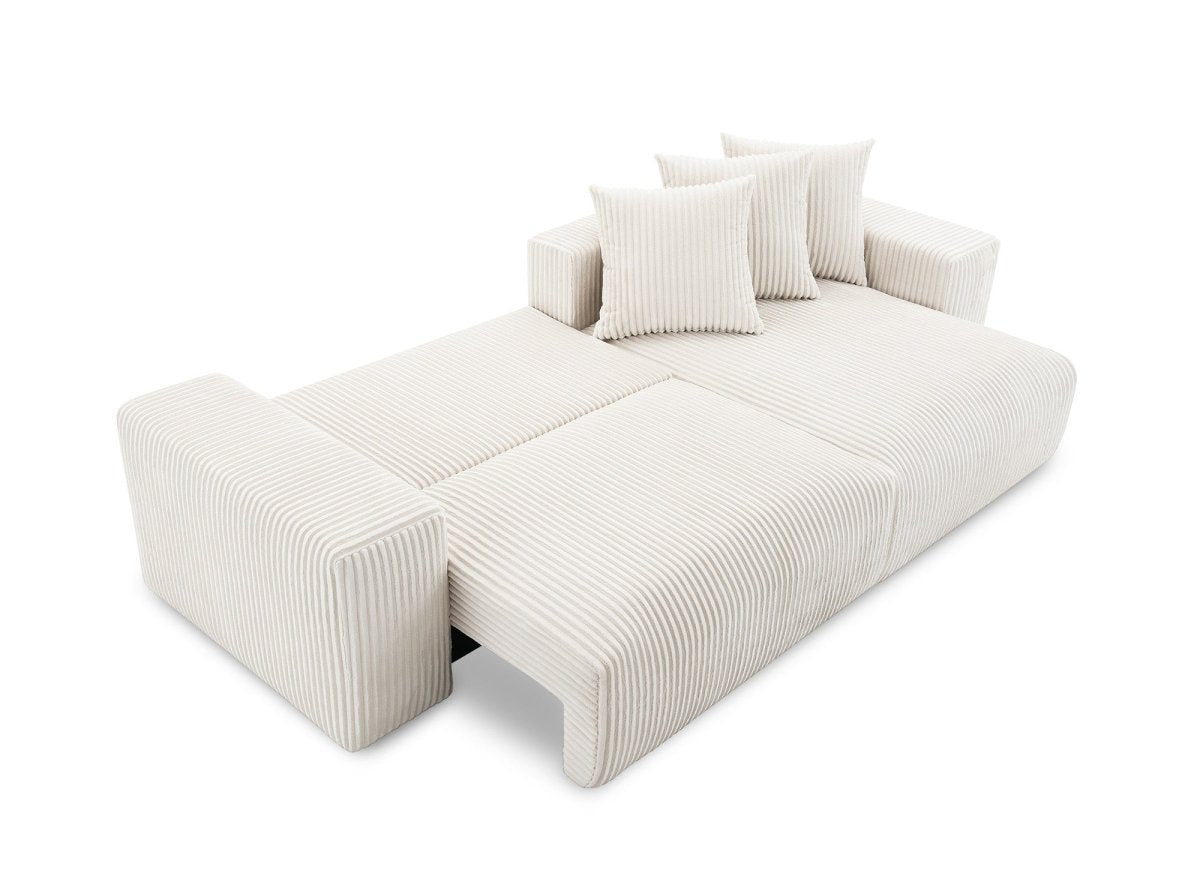 Canapé d'angle réversible convertible avec coffre en velours côtelé épais beige NOELIA - DécoInParis