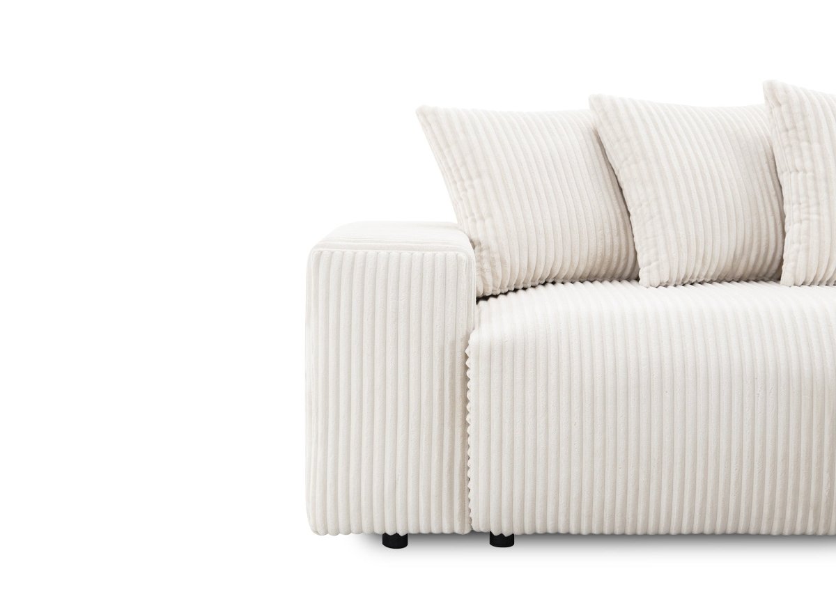 Canapé d'angle réversible convertible avec coffre en velours côtelé épais beige NOELIA - DécoInParis