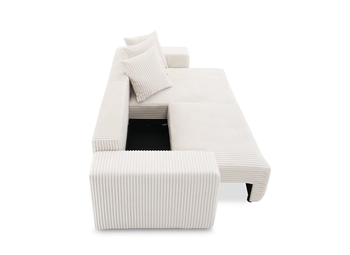 Canapé d'angle réversible convertible avec coffre en velours côtelé épais beige NOELIA - DécoInParis