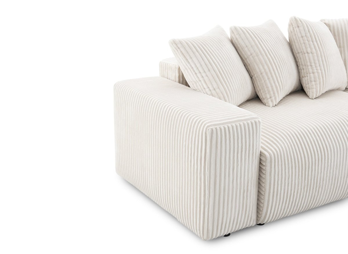 Canapé d'angle réversible convertible avec coffre en velours côtelé épais beige NOELIA - DécoInParis