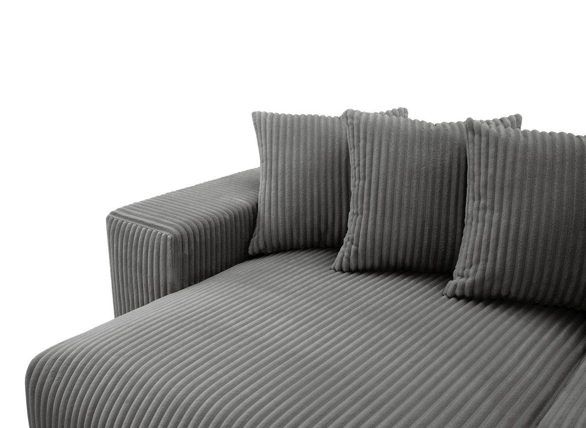 Canapé d'angle réversible convertible avec coffre en velours côtelé épais gris NOELIA - DécoInParis