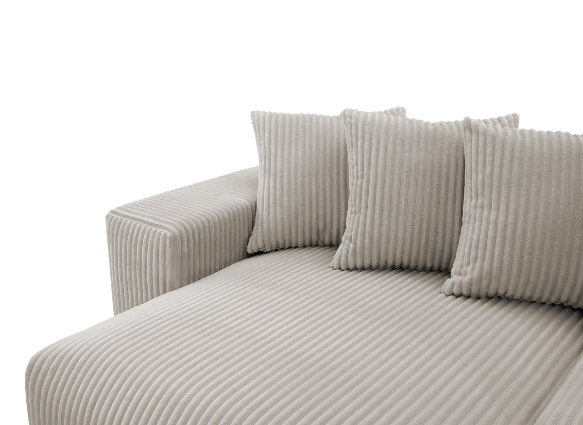 Canapé d'angle réversible convertible avec coffre en velours côtelé épais taupe NOELIA - DécoInParis