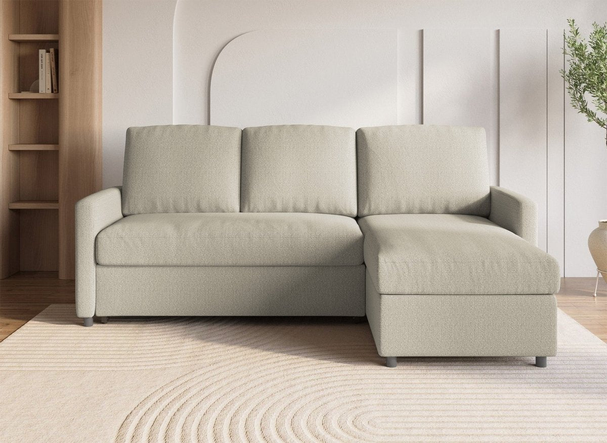 Canapé d'angle réversible convertible coffre de rangement en tissu beige ADAM - DécoInParis