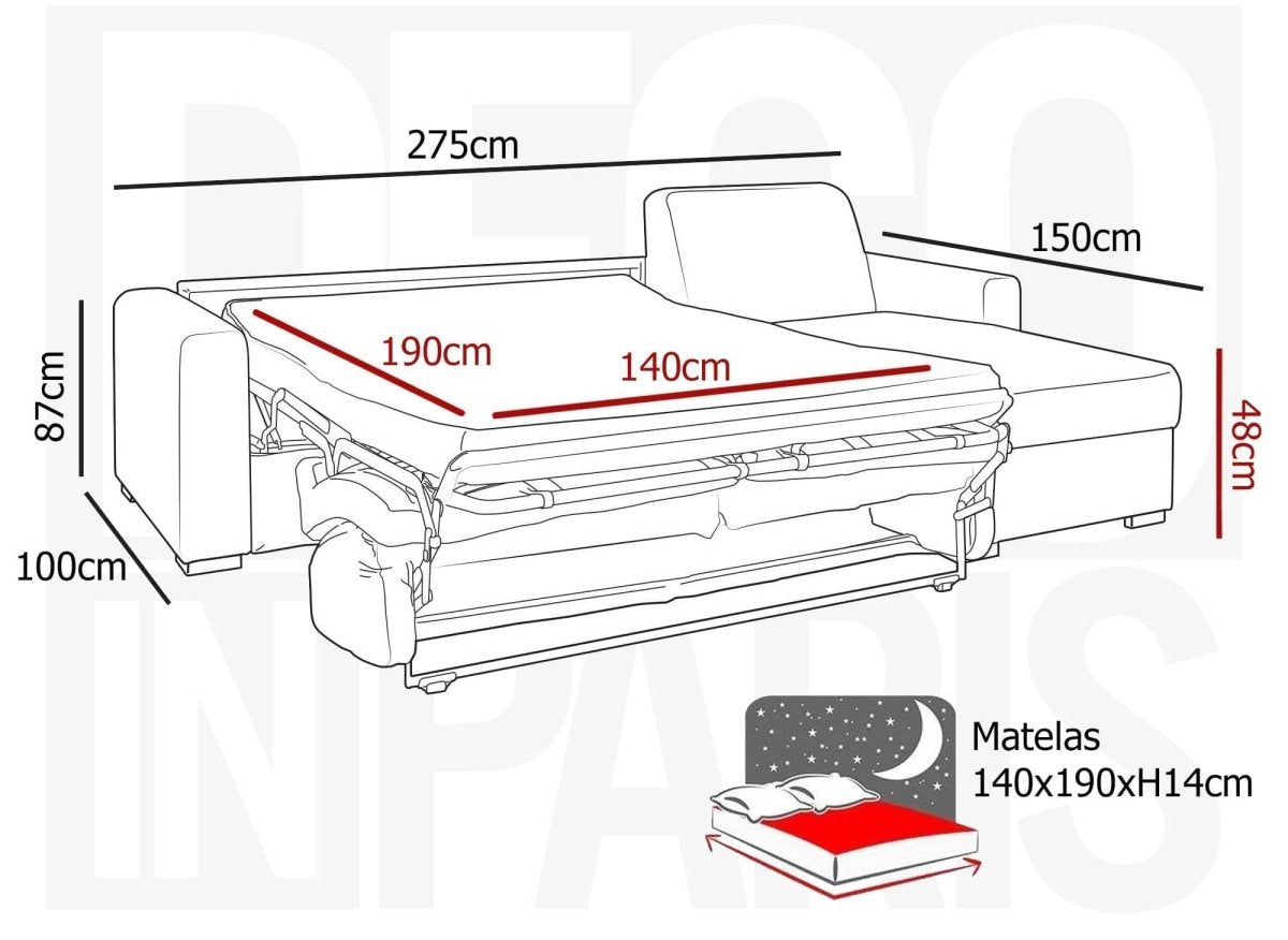 Canapé d'angle réversible convertible express en tissu gris LOUNA - DécoInParis