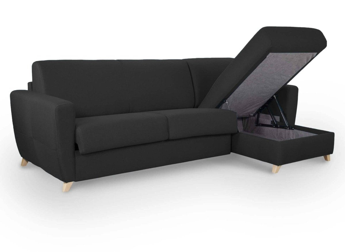 Canapé d'angle réversible convertible express scandinave en tissu gris carbon TOBIAS - DécoInParis