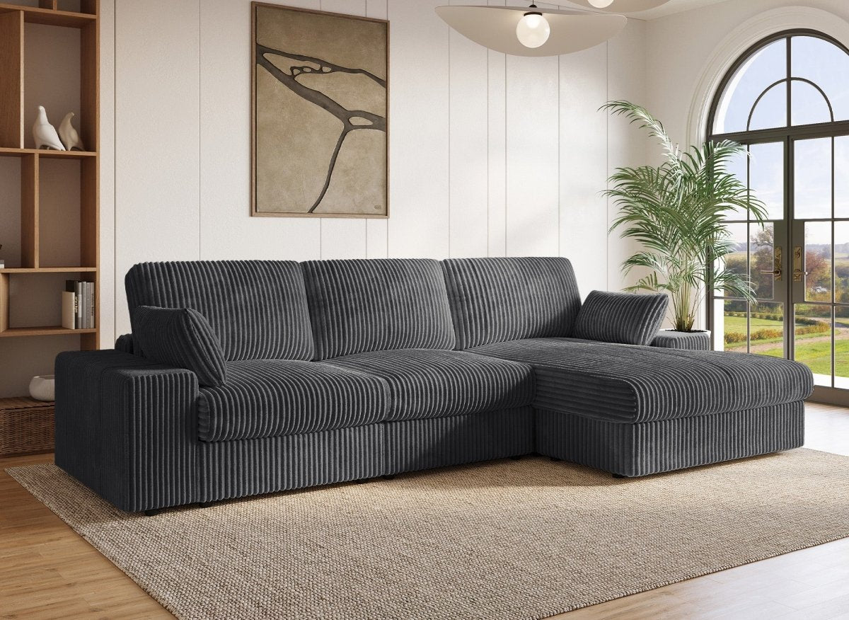 Canapé d'angle réversible en gros côtelé doux gris SIRINA - DécoInParis