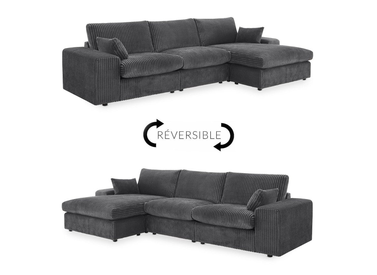 Canapé d'angle réversible en gros côtelé doux gris SIRINA - DécoInParis