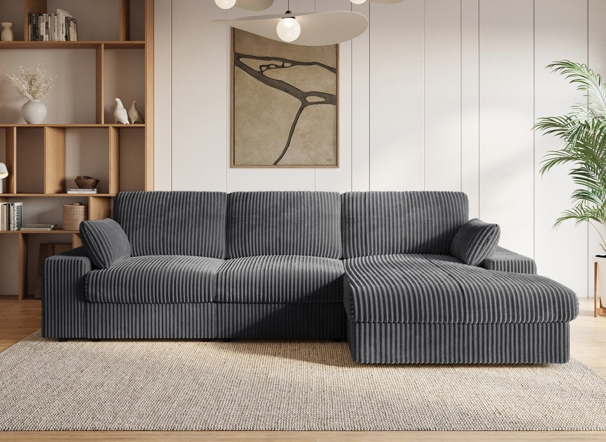 Canapé d'angle réversible en gros côtelé doux gris SIRINA - DécoInParis