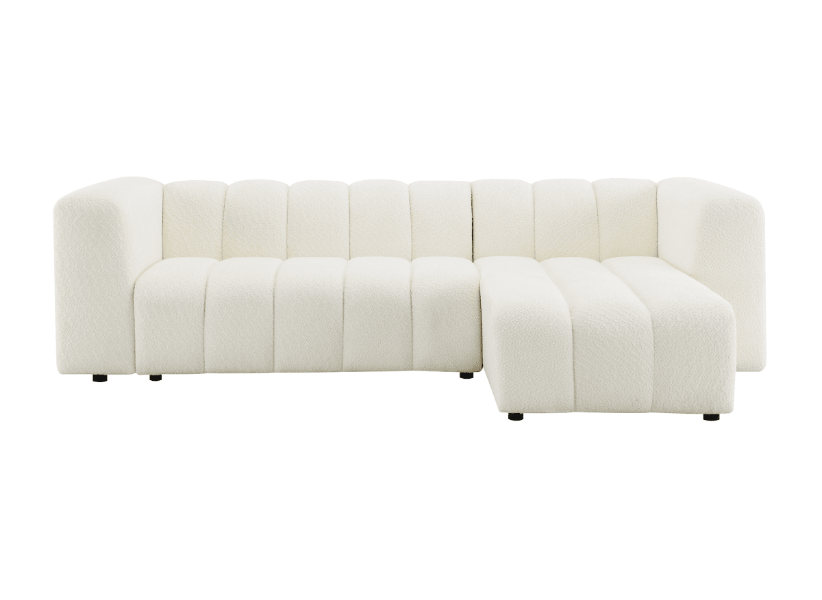 Canapé d'angle réversible en tissu bouclette écru AELIS - DécoInParis