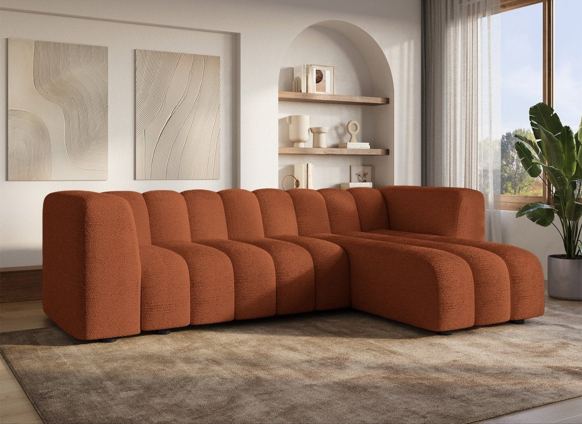Canapé d'angle réversible en tissu bouclette terracotta AELIS - DécoInParis