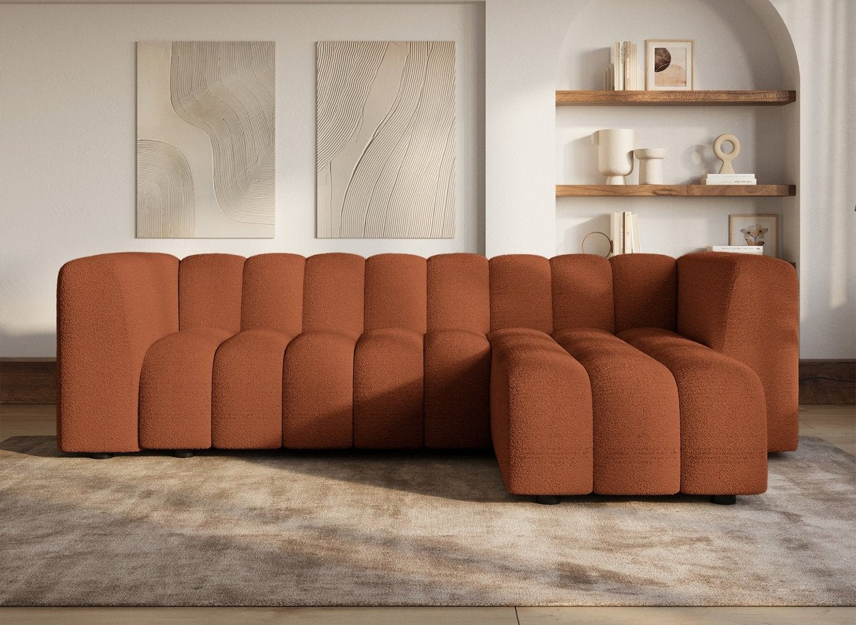Canapé d'angle réversible en tissu bouclette terracotta AELIS - DécoInParis