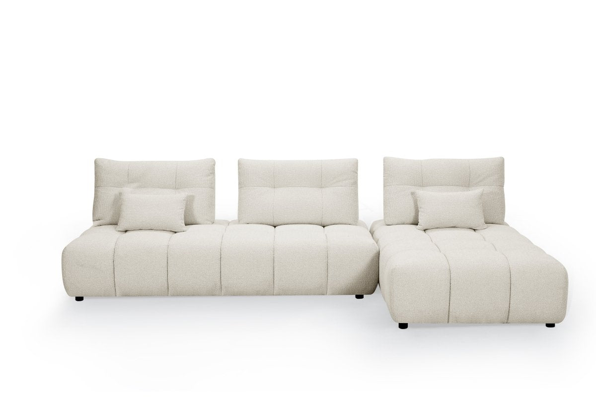 Canapé d'angle réversible en velours texturé beige ALANA - DécoInParis