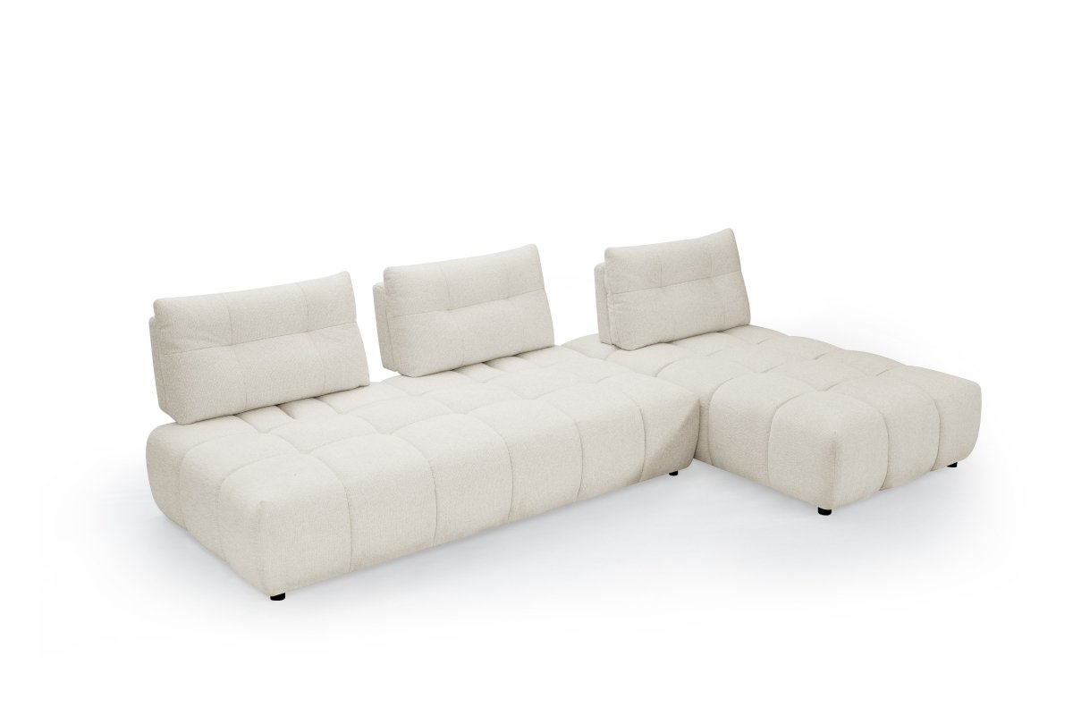 Canapé d'angle réversible en velours texturé beige ALANA - DécoInParis