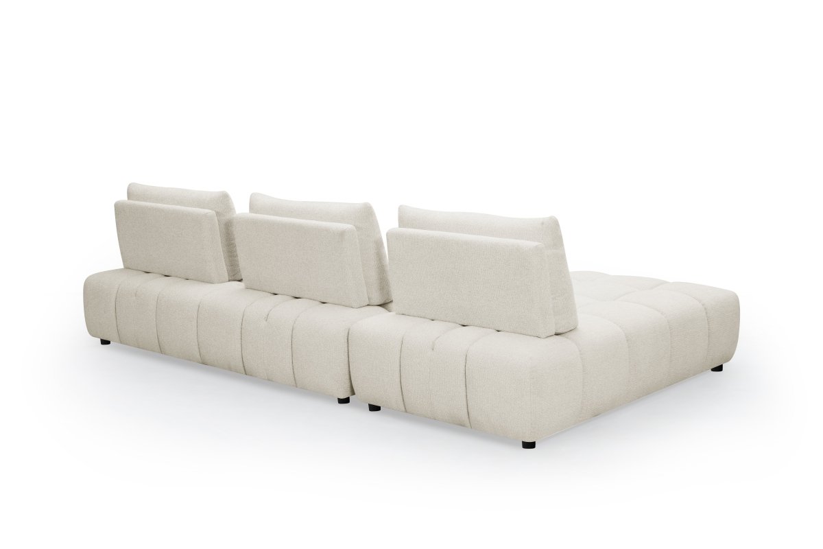 Canapé d'angle réversible en velours texturé beige ALANA - DécoInParis