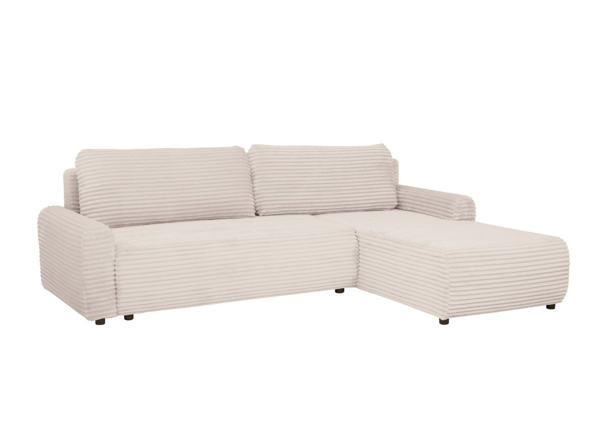 Canapé d'angle réversible et convertible avec coffre en velours côtelé épais beige KATIA - DécoInParis