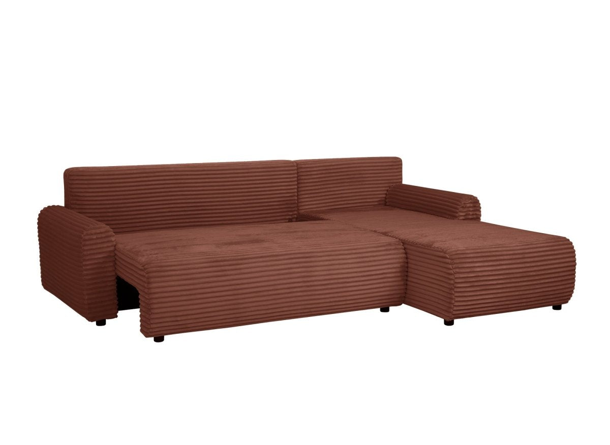 Canapé d'angle réversible et convertible avec coffre en velours côtelé épais terracotta KATIA - DécoInParis