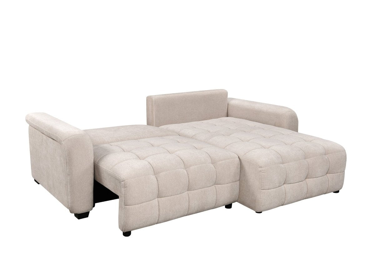 Canapé d'angle réversible et convertible avec coffres en velours tissé beige LAUREANE - DécoInParis