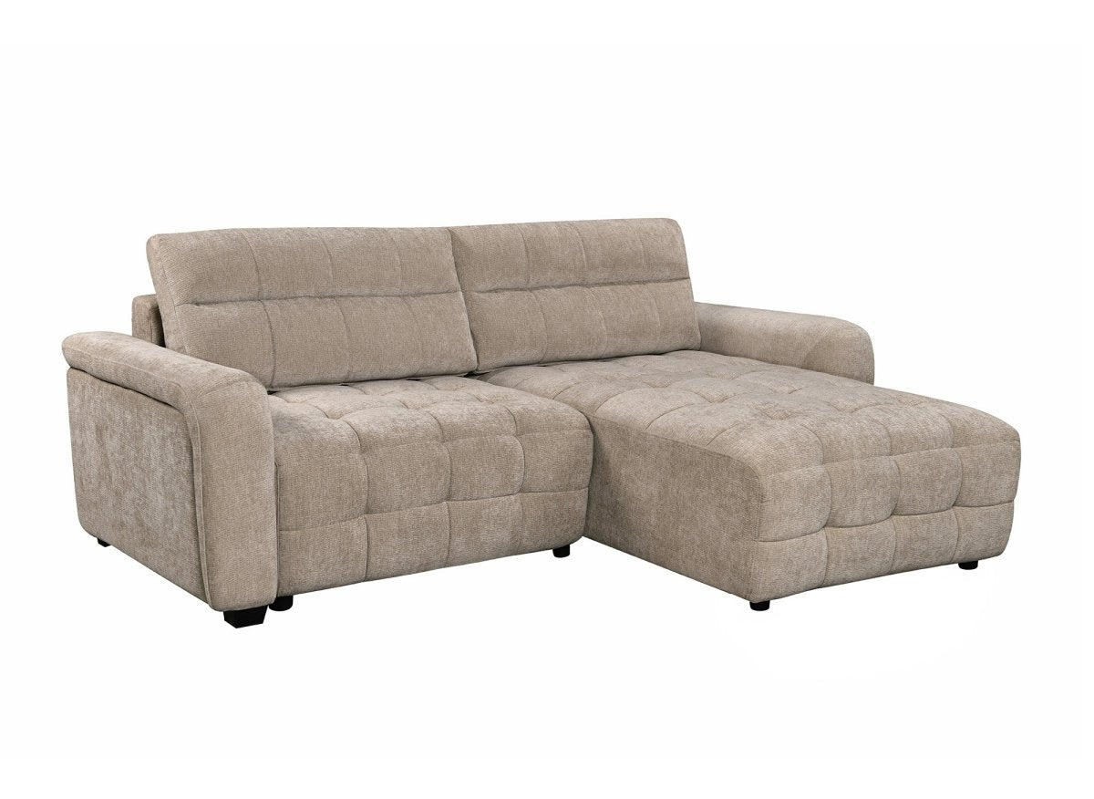 Canapé d'angle réversible et convertible avec coffres en velours tissé taupe LAUREANE - DécoInParis