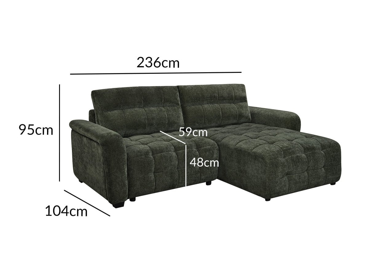 Canapé d'angle réversible et convertible avec coffres en velours tissé vert olive LAUREANE - DécoInParis