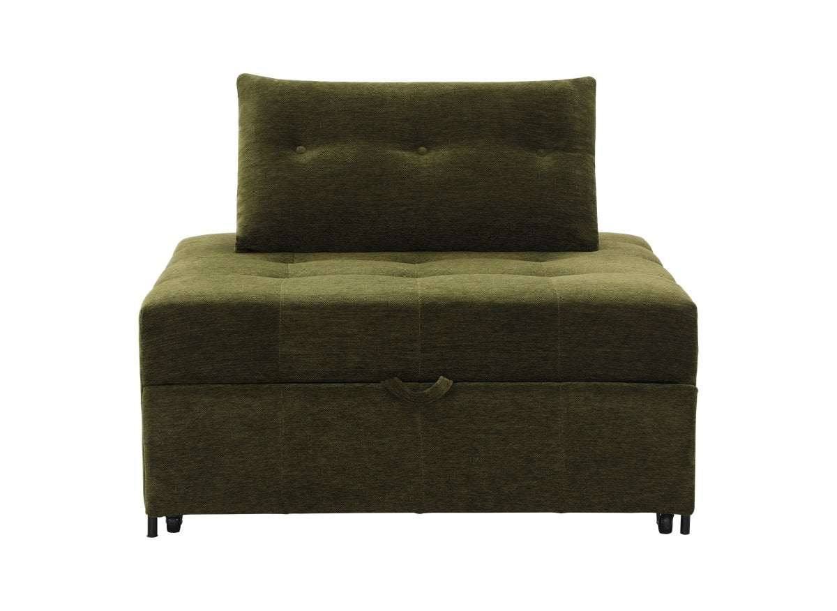 Canapé droit 1 place convertible en tissu texturé doux vert olive NATHEO - DécoInParis