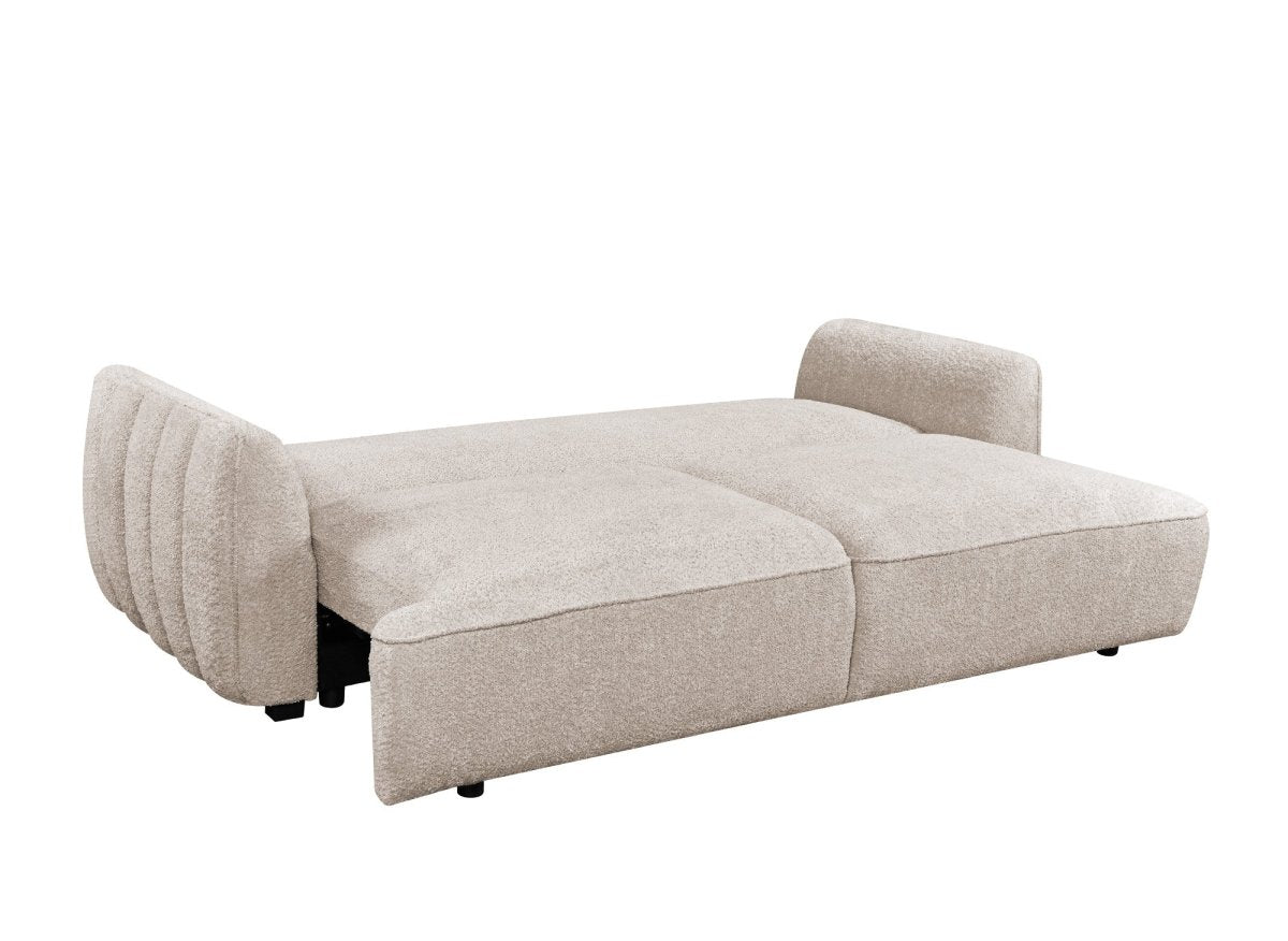 Canapé droit 3 places convertible avec coffre en tissu bouclette beige LAUDINE - DécoInParis